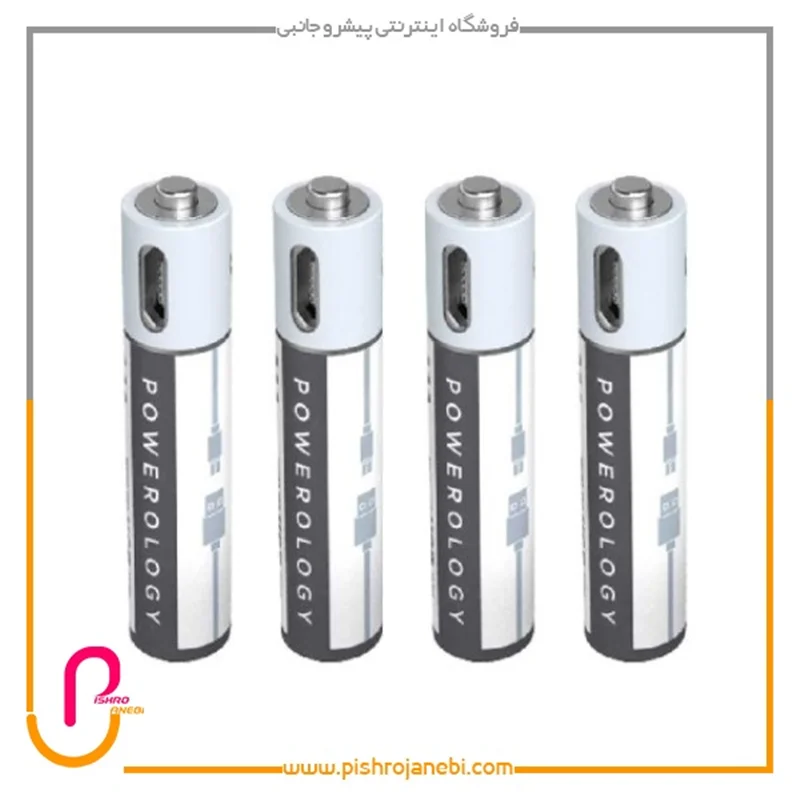 باتری نیم‌ قلمی قابل شارژ پاورولوجی Powerology مدل PRUBAAA4(بسته 4 عددی بهمراه کابل شارژ)